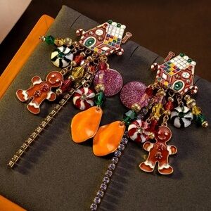 New In Box Colorful Gingerbread House Earrings